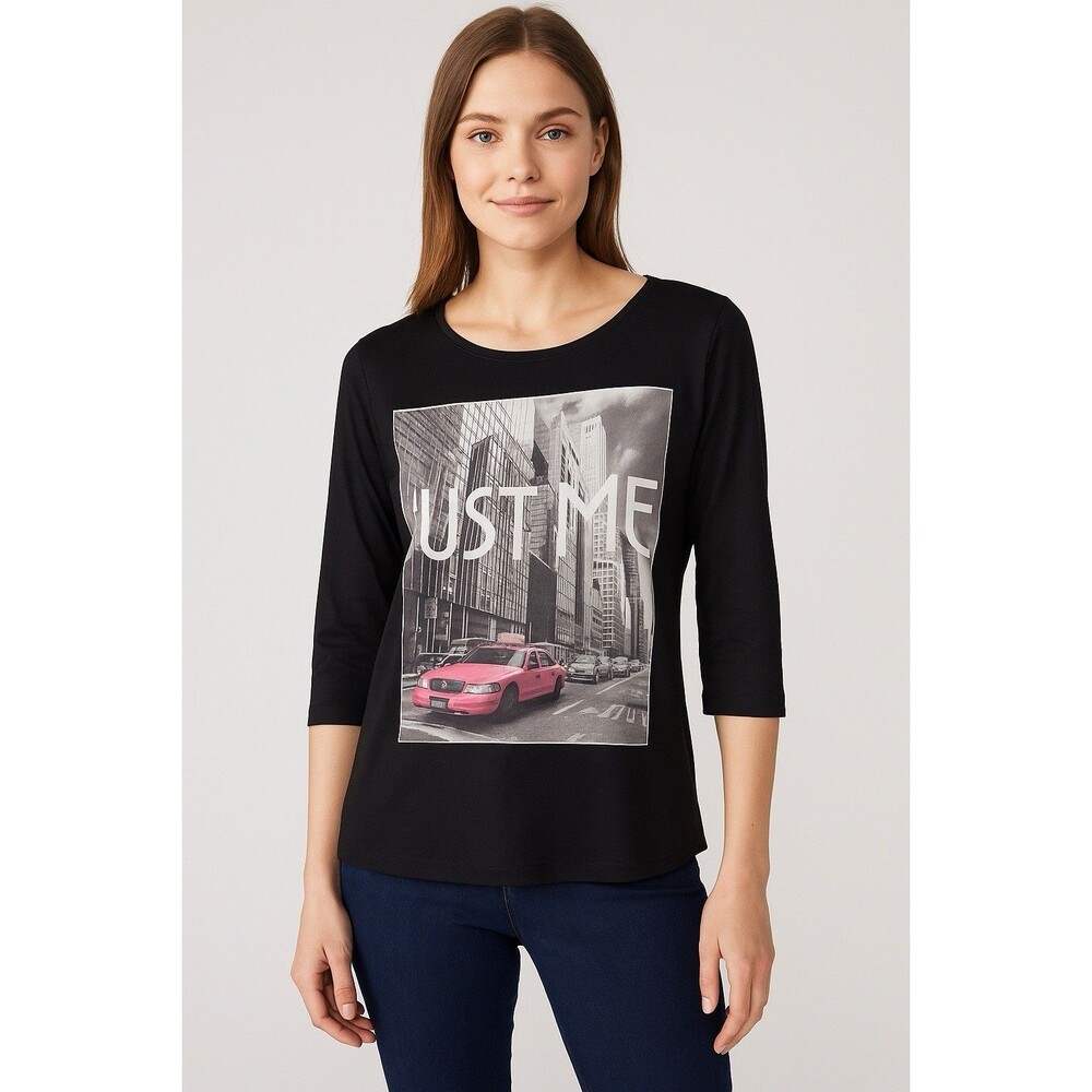 OVS “Just Me” NYC Taxi Graphic Top Black 3/4 Sleeve Women’s Size S